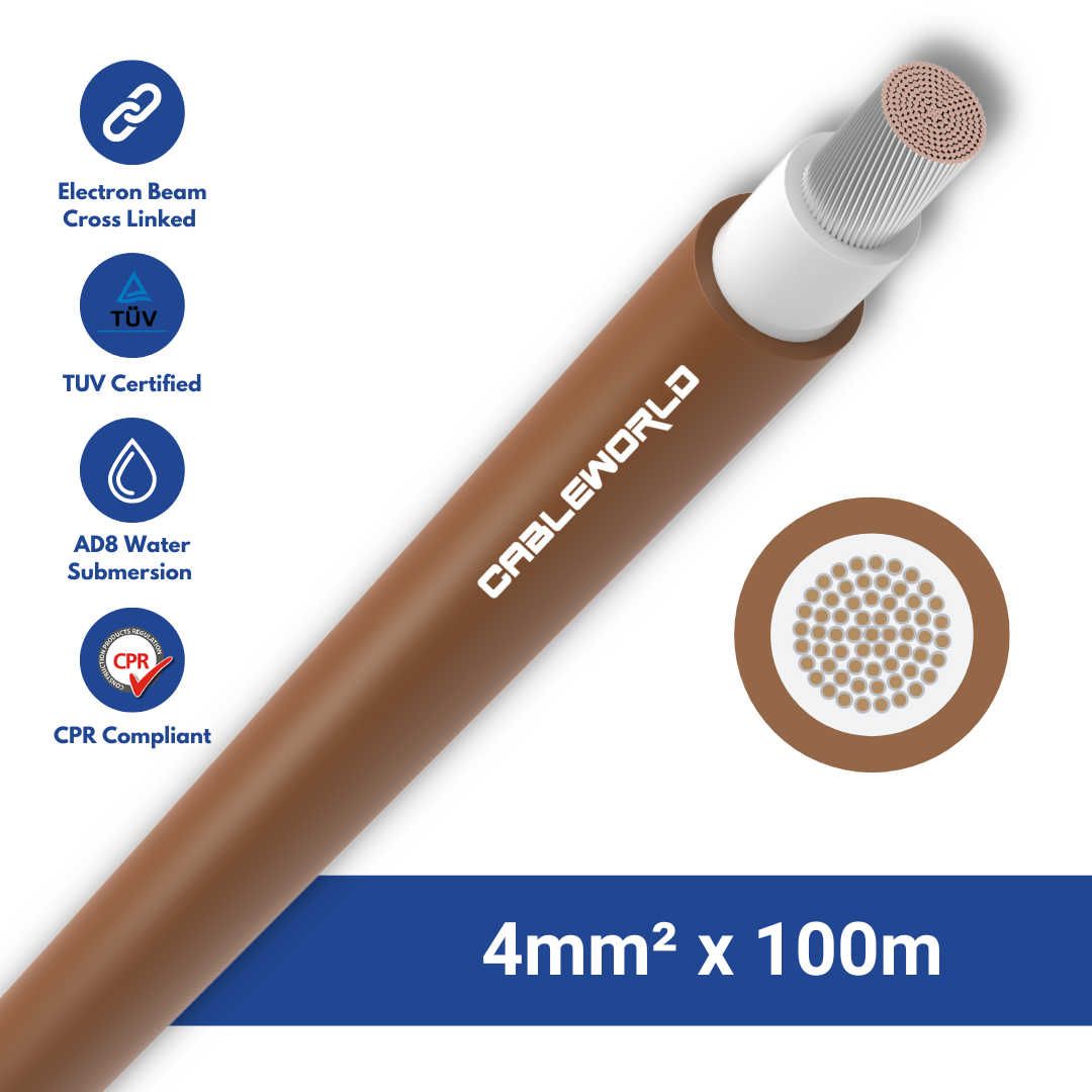 CableWorld Solar PV 4mm² DC Cable 100 Metre (Brown)