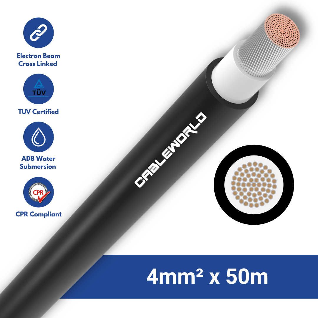 CableWorld Solar PV 4mm² DC Cable 50 Metre (Black)