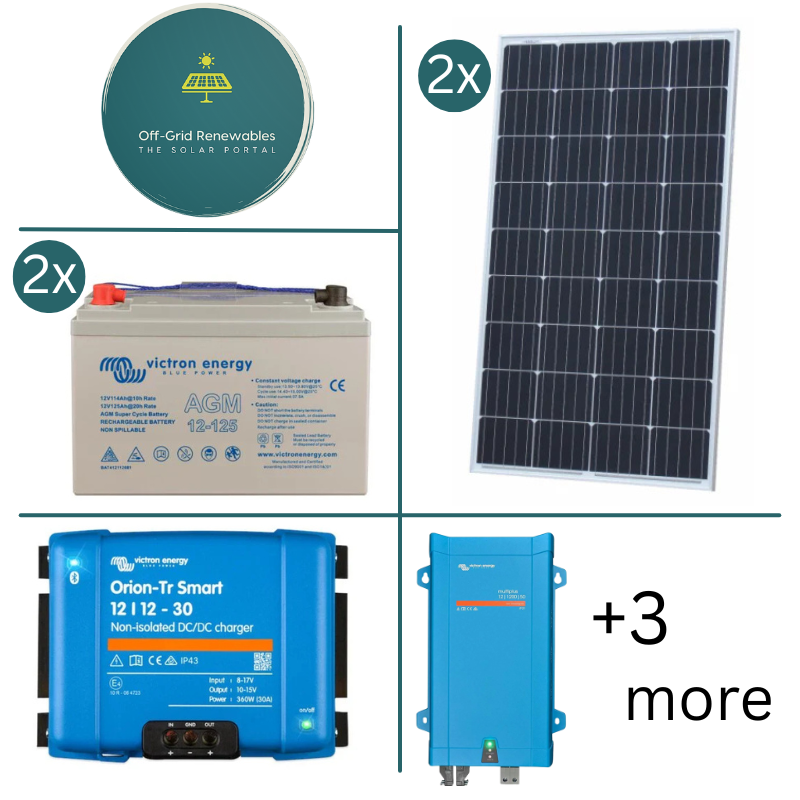 Victron Energy 12V Campervan Electrical Bundle – 1200VA Inverter with 250Ah AGM and 370W Solar