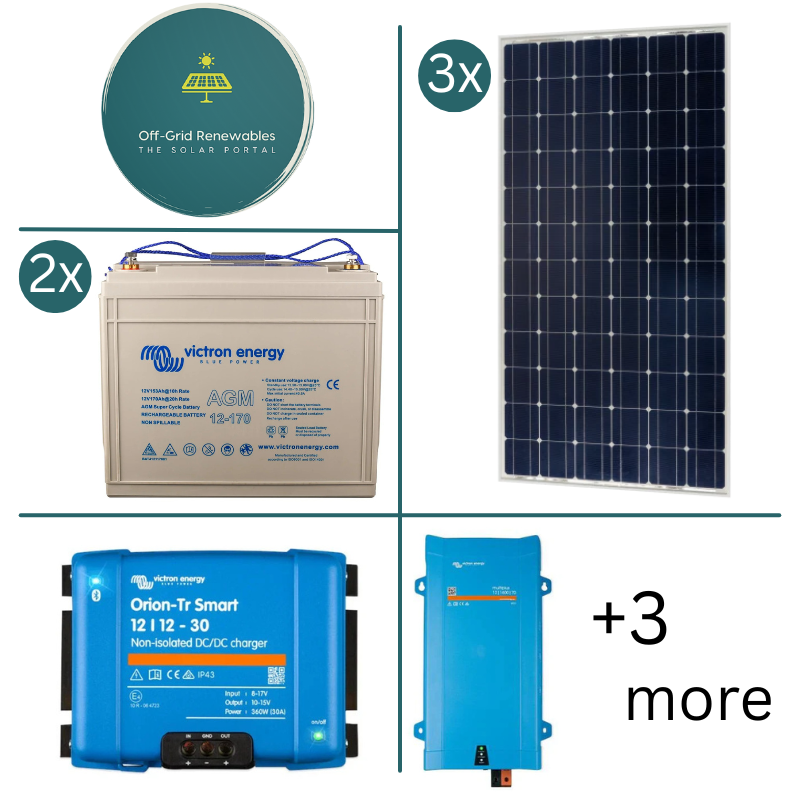 Victron Energy 12V Campervan Electrical Bundle – 1600VA Inverter with 340Ah AGM & 525W Solar