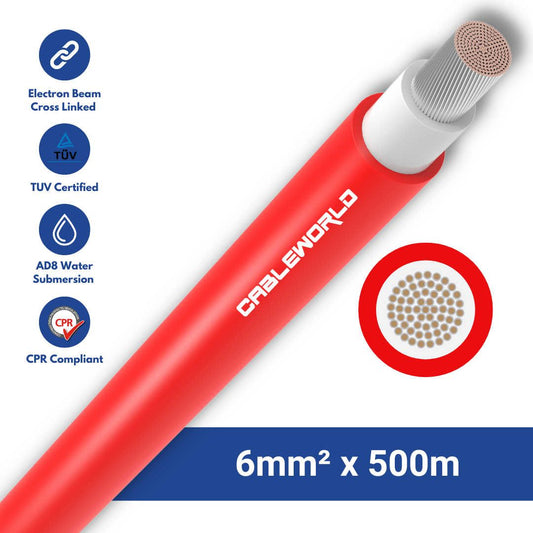 CableWorld Solar PV 6mm² DC Cable 500 Metre (Red)